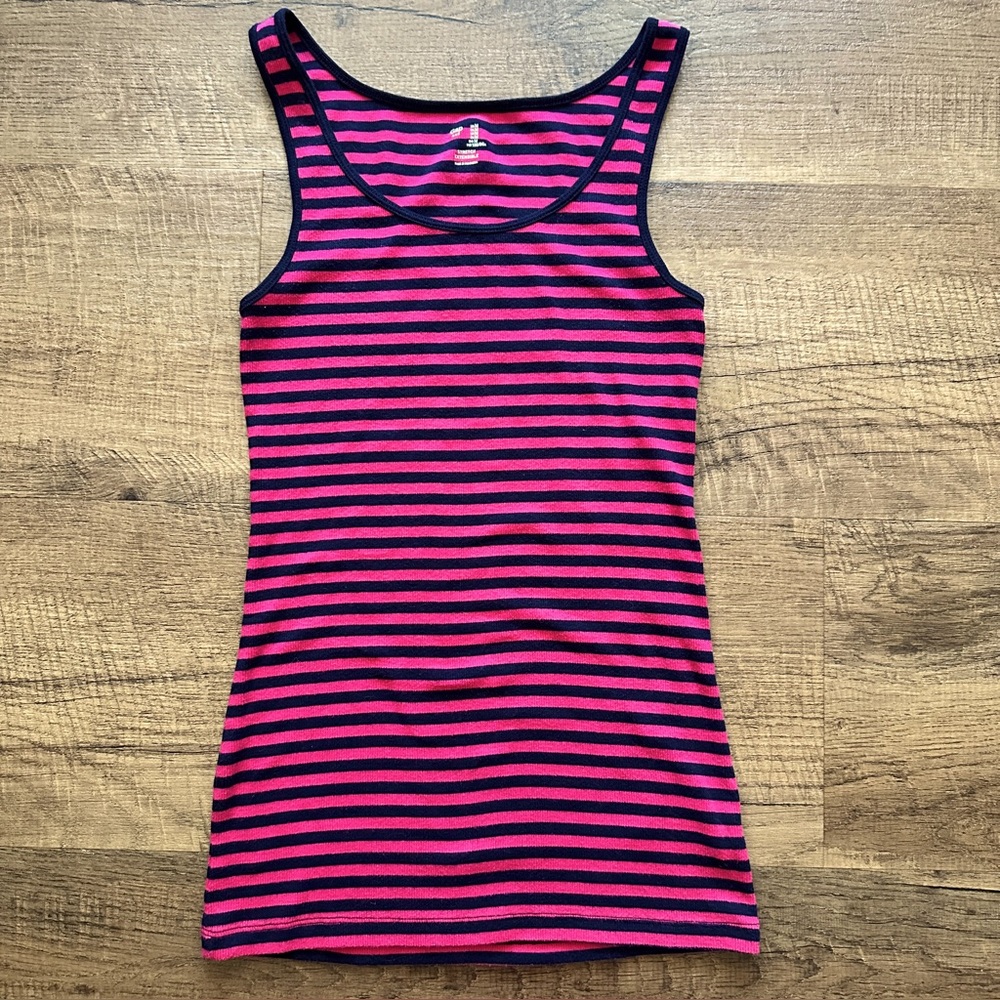 GAP Stretch Extensible Ribbed Stripe Tank Top Pink/Navy Medium